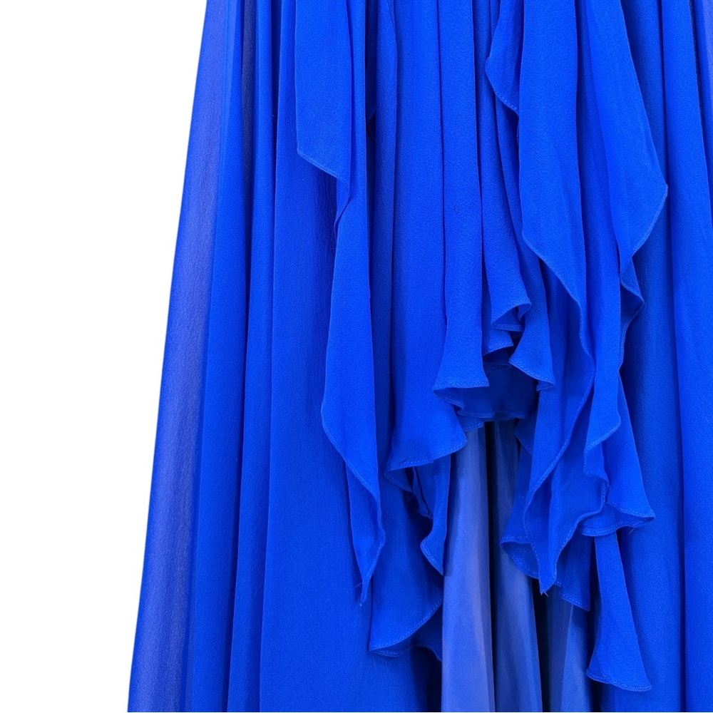 Vintage Caché Royal Blue 100% Silk Chiffon High Low Evening Maxi Dress Gown - Picture 5 of 10